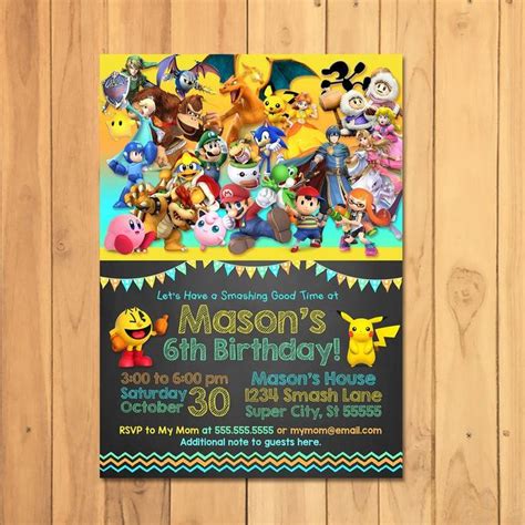 Super Smash Brothers Invitation Super Smash Brothers Birthday Party