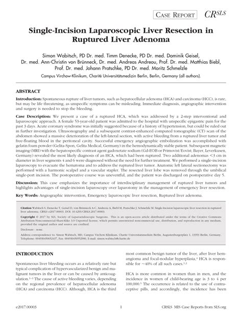 Pdf Single Incision Laparoscopic Liver Resection In Ruptured Liver