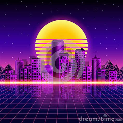 Retro 80s Neon City Background
