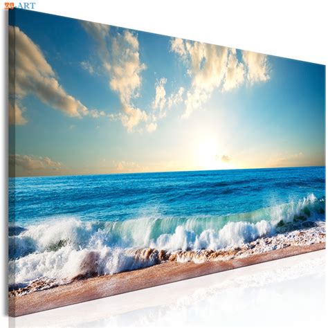 Blue Wall Art Ocean Waves Poster Seascape Canvas Painting Art Prints