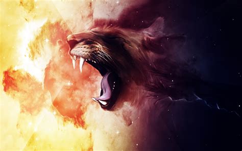 Artwork Fantasy Art Abstract Space Lion Clouds Stars