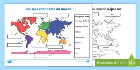 Fiches Dactivités Les Sept Continents Du Monde Twinkl