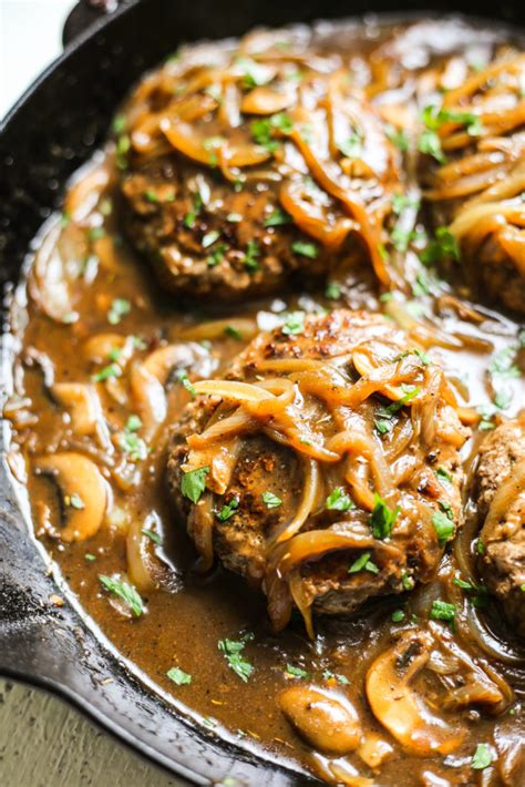 Hamburger steak with onions and gravy. Southern-Style Hamburger Steaks with Onion and Mushroom Gravy - The Defined Dish