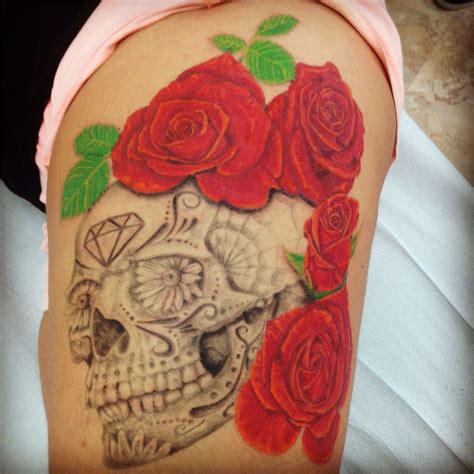 Sugar Skull And Roses Tattoo Girltattoo Skull Roses Tattoo