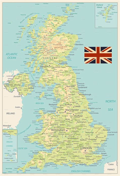 United Kingdom Physical Map Retro Colors Map Of Great Britain Map Of