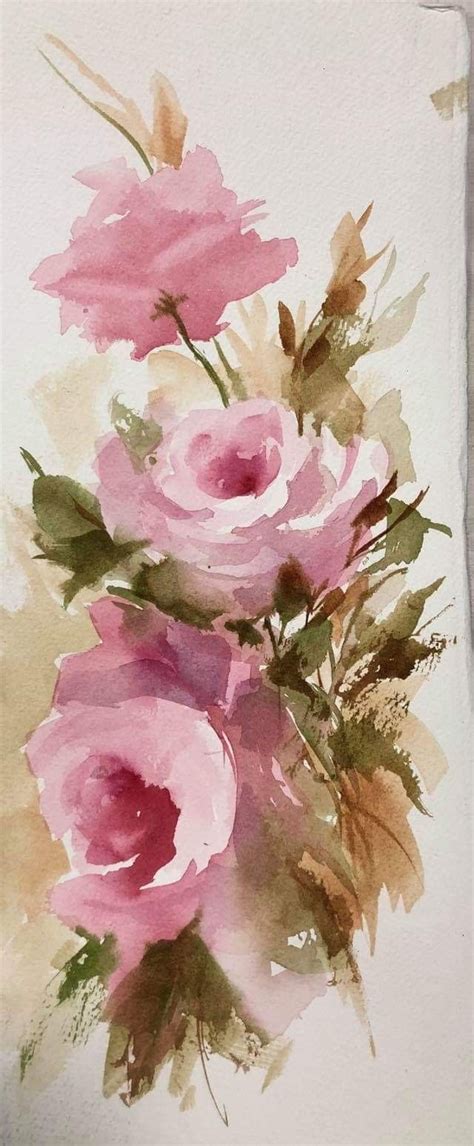 Watercolor Painting Of Pink Flowers On White Paper