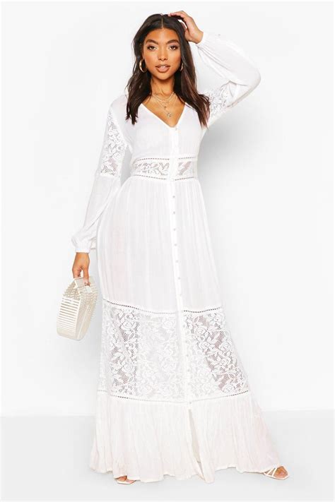 Tall Lace Insert Maxi Dress Boohoo Boohoo White Dress White Plus