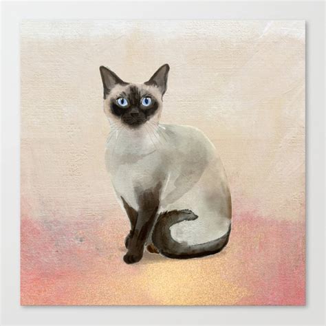 Siamese Cat Watercolor Painting Blush Pink Gold Canvas Print Art