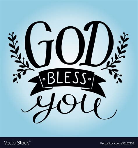 Hand Lettering Quote God Bless You On Blue Vector Image