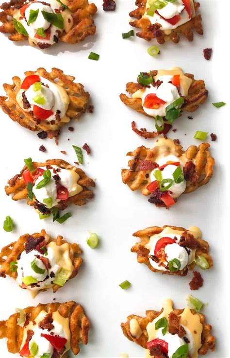 They're relatively quick to make from scratch and they change up the meal routine in and if you don't have leftovers, it's still worth the extra step of baking a sweet potato just so you can make these waffles. Loaded Irish Pub Waffle Fry Nachos | Bite Sized Kitchen