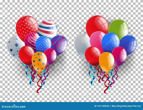 Two Bunches Of Colorful Balloons On Transparent Background Stock Vector