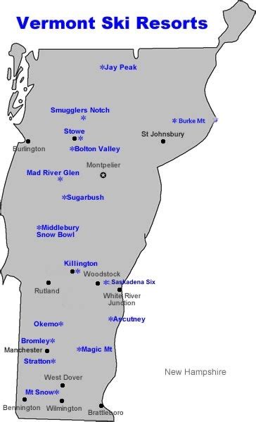 Map Of Vermont Ski Resorts Vector U S Map