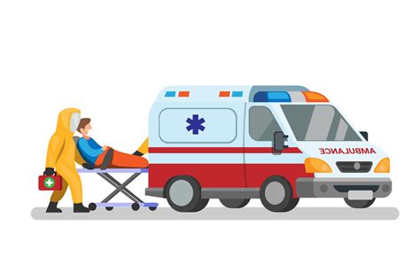 Ambulance Emergency Car With Doctor Wear Hazmat Suit Carrying Patient