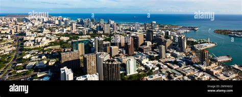 Aerial View Of Honolulu Downtown Oahu Hawaii Usa Stock Photo Alamy