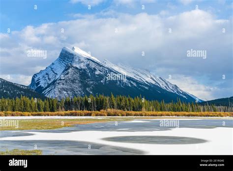 Mount Rundle And Vermilion Lakes In Winter High Resolution Stock