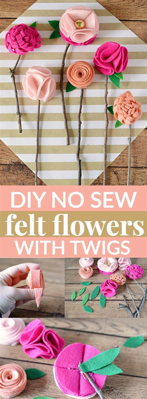 Diy No Sew Felt Flowers With Twigs Flower Crafts Felt