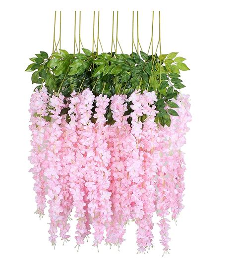 set of 6 artificial fake flowers vine silk wisteria hanging garland string for party wedding