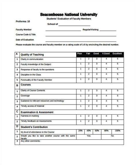 Free 54 Student Evaluation Forms In Pdf