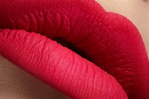 Glamour Fashion Bright Pink Lips Gloss Make Up With Gold Glitter Macro