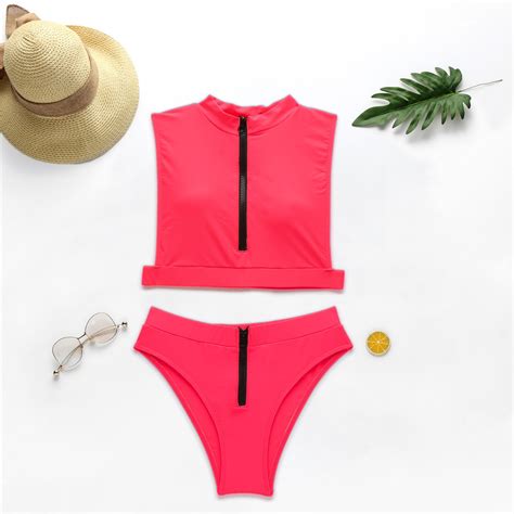 2020 Long Sleeve Bikini 2020 Neon Pink Zipper Bodysuits One Piece