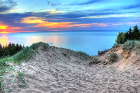 Painterly Sunset With Skies On The Sand Dunes At Pictured Rocks