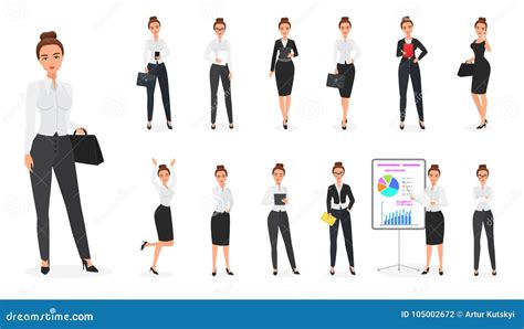 Vector Set Of Business Woman Character Office Female Stock Vector