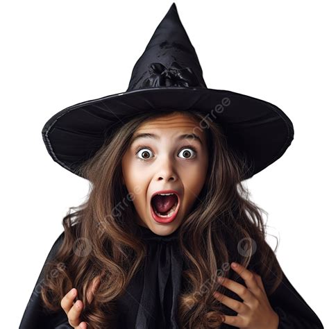 menina morena alegre com fantasia de bruxa assusta e faz careta comemorando o halloween em casa