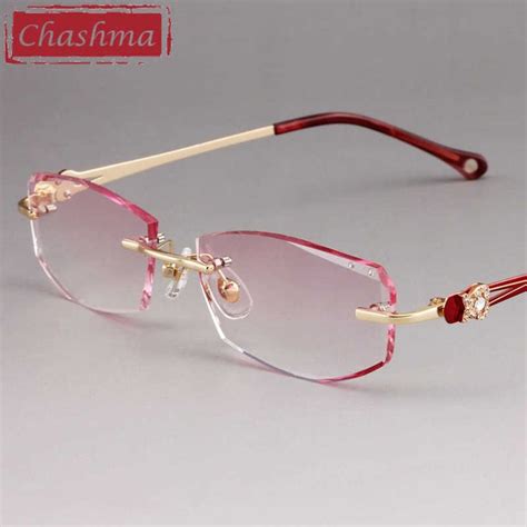 chashma luxury tint lenses myopia glasses reading glasses diamond trimmed rimless alloy glasses