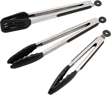 Cooking Tongs Set Of 3 Stainless Steel Kitchen Tongs With Silicone