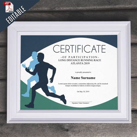 Sports Editable Certificate Template Editable Running Award Etsy In