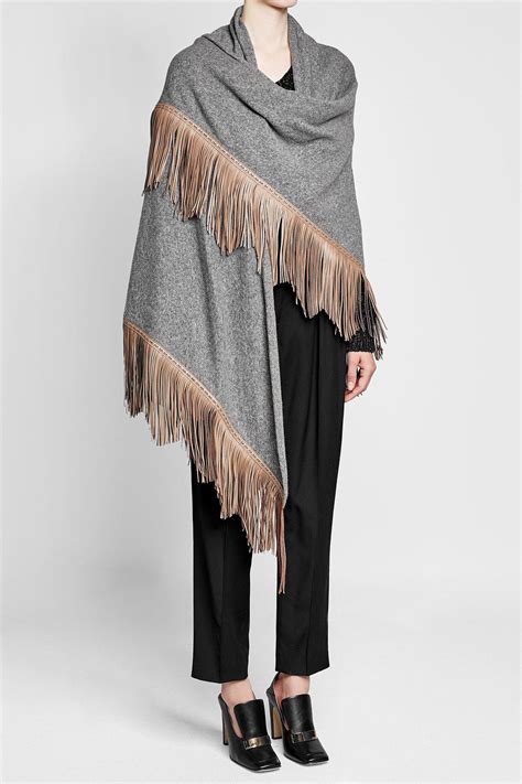 Lyst Agnona Fringed Cape With Wool And Camel Hair In Gray