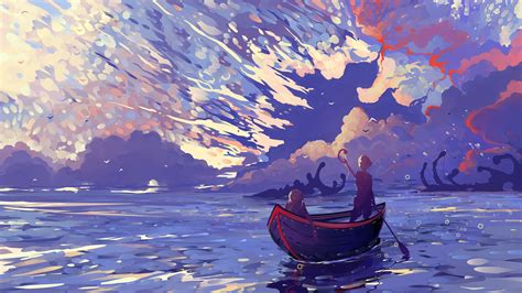 Wallpaper Landscape Painting Illustration Digital Art Boat Fantasy Art Sea Water