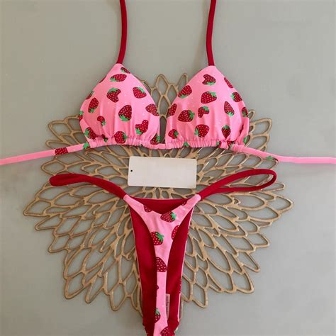 Resort Style Strawberry Sling Bikini Swimsuit