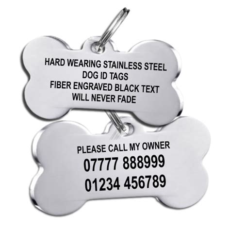 Stainless Steel Dog Id Tag Bone Engraved