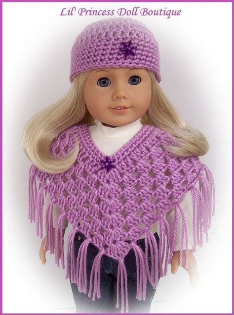 Fits American Girl Doll Crochet Blackberry Poncho Set Handmade 18