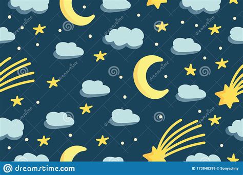Cute Night Seamless Pattern Background For Kids Bedtime Sleeping