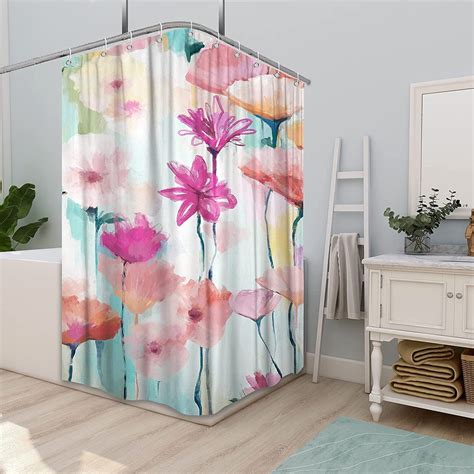 Floral Shower Curtain Set Abstract Colorful Pink Blossom Etsy