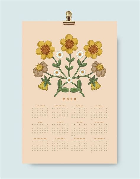 2023 Wall Calendar Botanical Calendar Full Year Wall Etsy In 2022