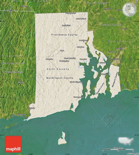 Shaded Relief Map Of Rhode Island Satellite Outside