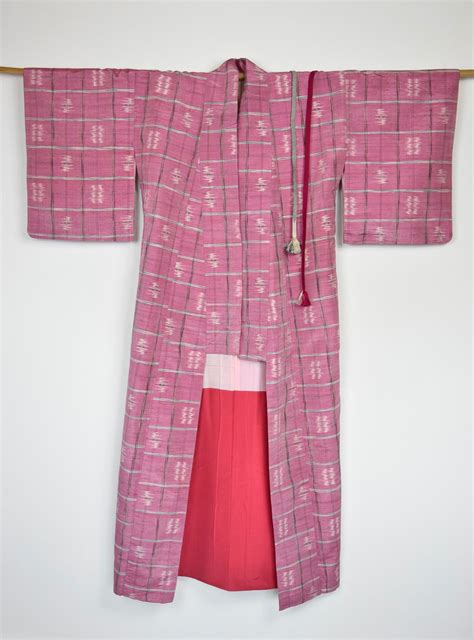 Japanese Vintage Kimono Robe Silk Ikat With Free Obijime Belt Silk Gown Silk Robe Boho Style