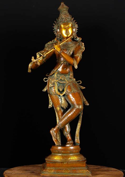 Brass Krishna Statue Playing Flute 34 61bs65z Hindu Gods And Buddha