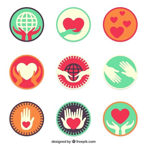Free Vector Pack Of Colored Flat Charity Labels