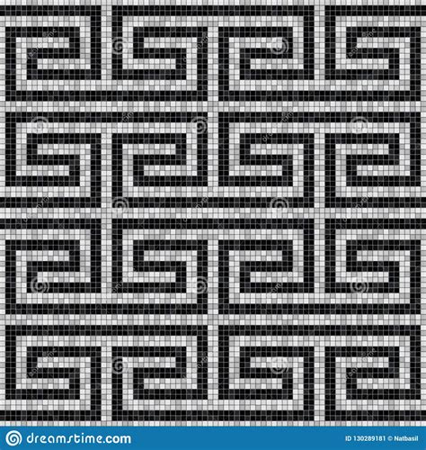 Geometric Black And White Mosaic Seamless Pattern In Antique Roman