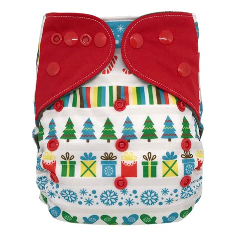 One Size All In One Cloth Diaper With Snaps Christmas