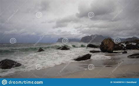 A Cold October Day On The Beach At Myrland In Flakstad Island Lofoten