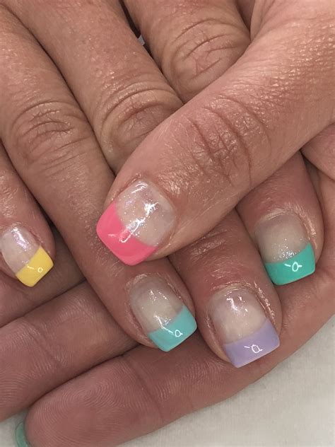 Spring Multi Color French Gel Nails Simple Spring Nails Spring Nail