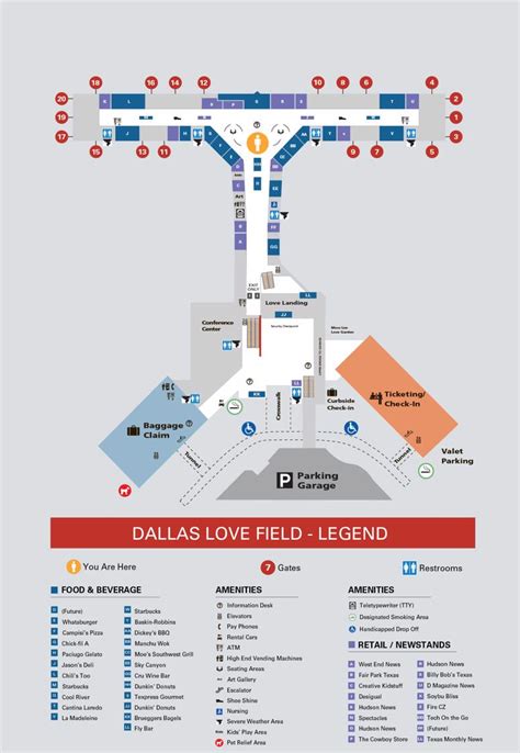 Dallas Love Field Airport Map Dal Printable Terminal