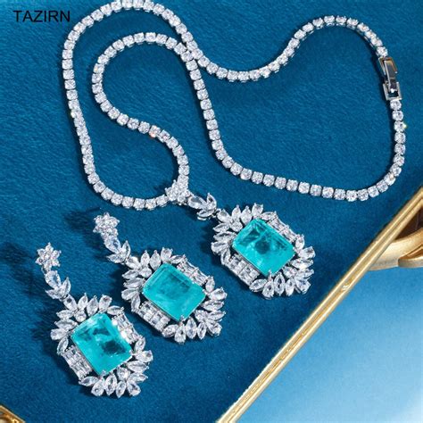 Charming AAA Cubic Zirconia Bride Jewelry Set PCS Turquoise CZ