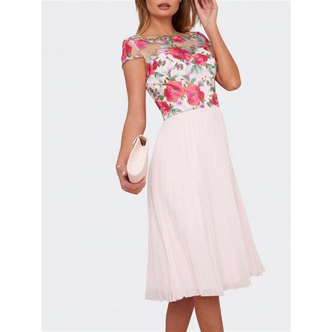 Chi Chi Floral Embroidered Pleated Midi Dress House Of Fraser