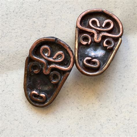 Vintage Mexican Buttons Copper Brass Figural Face Buttons Etsy